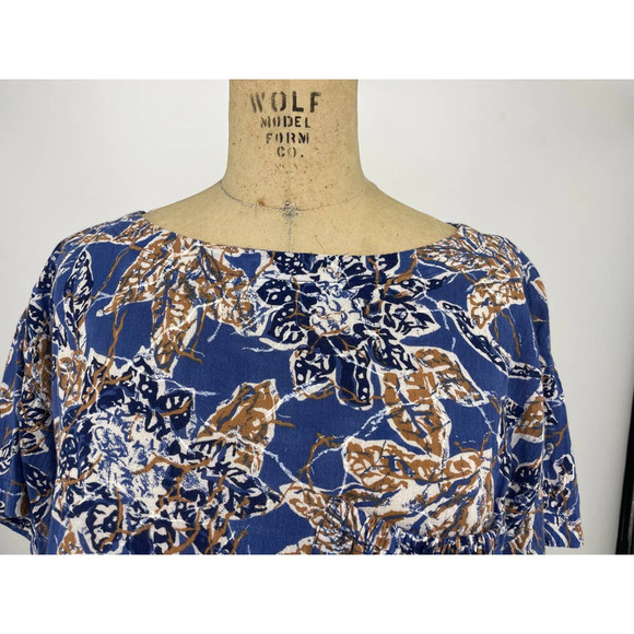 Vintage Personal Blue Tropical Printed Boat Neck Short Sleeve Shirt 8 - Picture 7 of 10